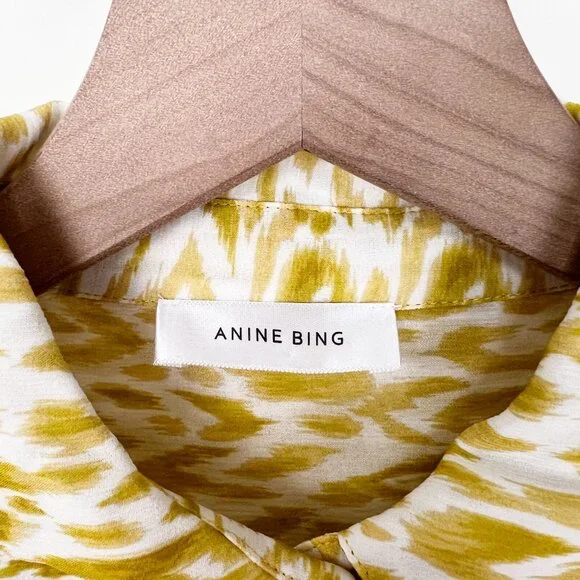 Anine Bing 100% Silk Caleb Shirt Leopard Animal Print Balloon Sleeve Oversized - Picture 9 of 16